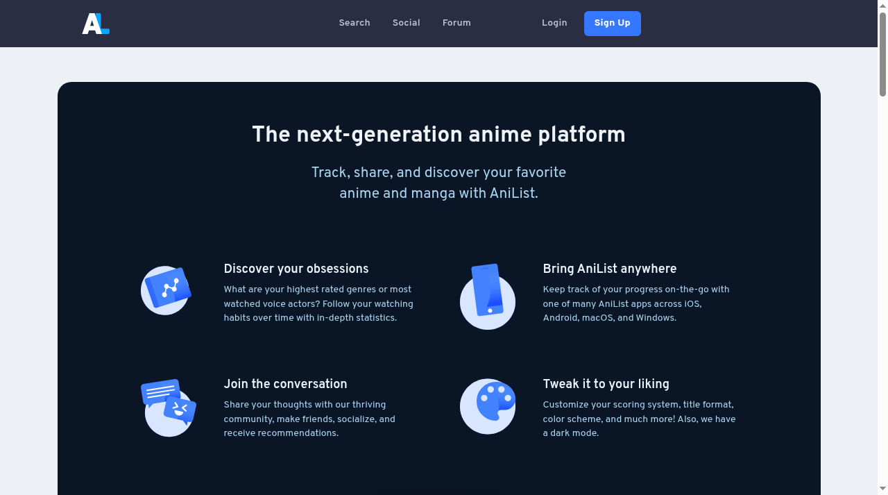 Screenshot of anilist.co