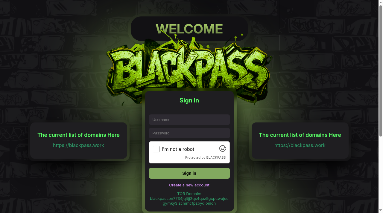 Screenshot of blackpass.ws