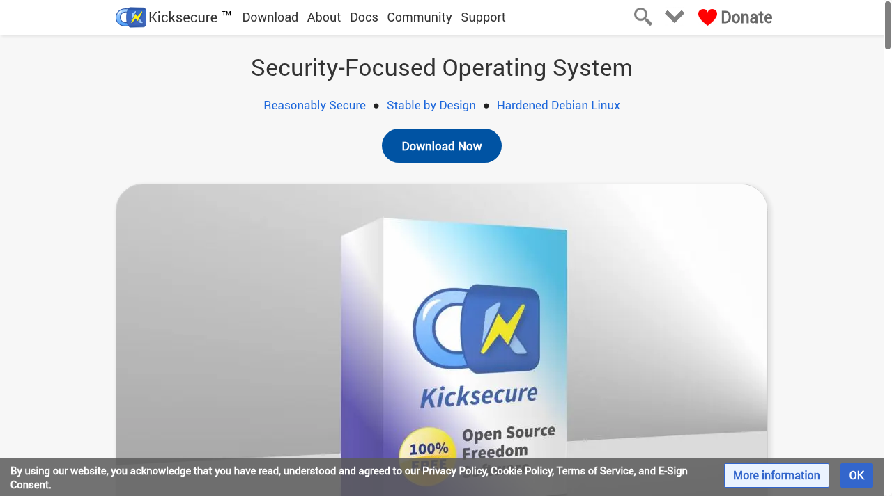 Screenshot of kicksecure.com