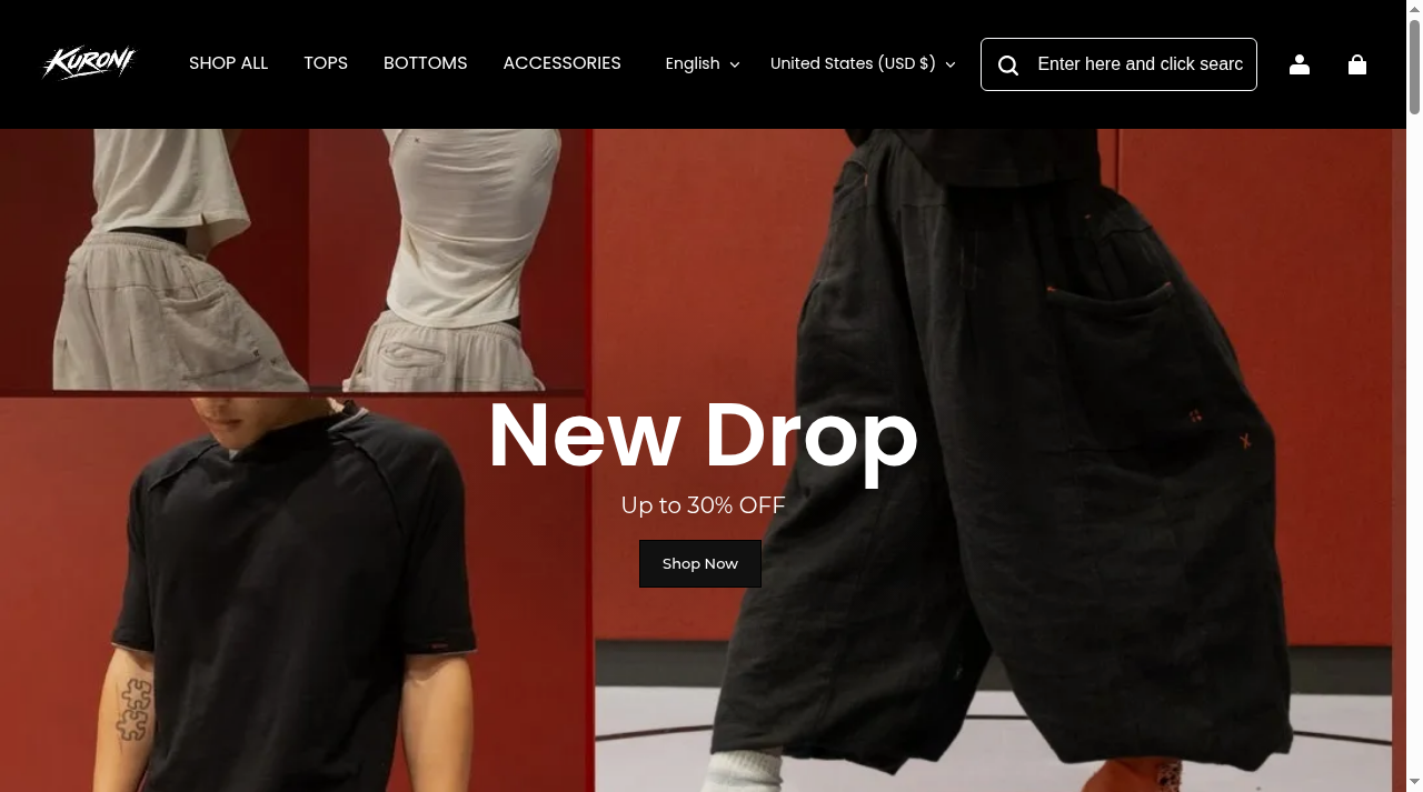 Screenshot of kuroniwear.com
