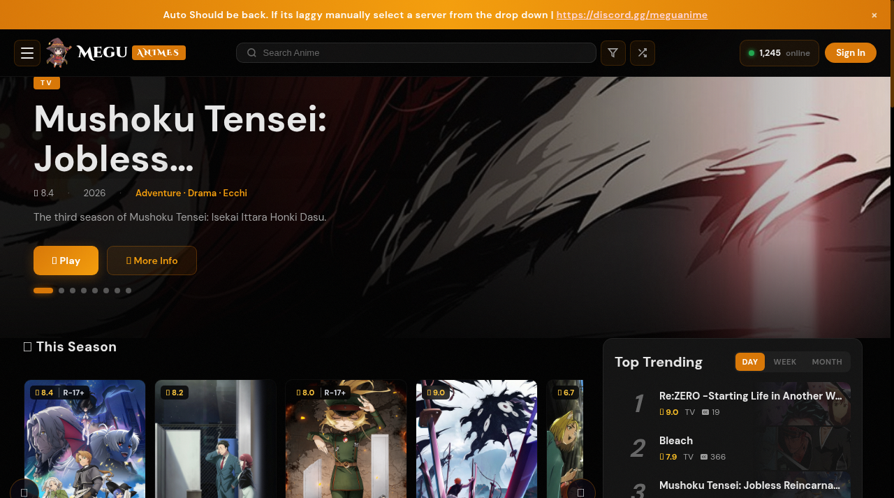 Screenshot of meguanime.com